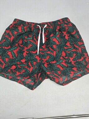 Undiz Red & Green Tropical Print Swim Shorts M